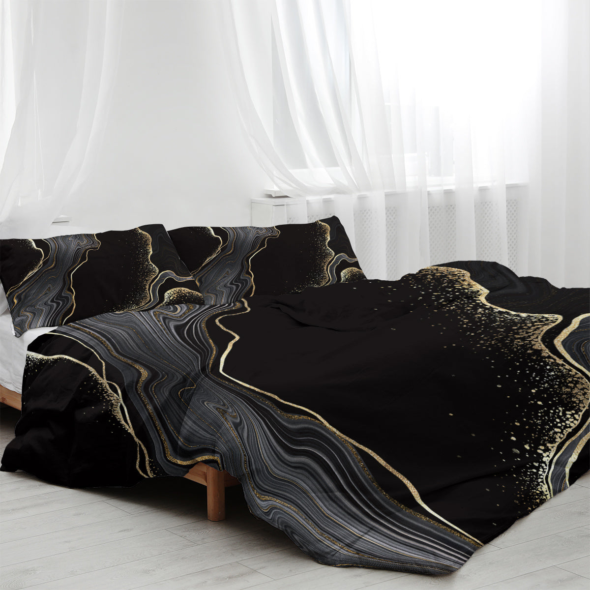 Black Gold Grey Marble Bedding Watercolor Marble Duvet Cover Set Abstract Chic Printed Design Quilt Cover Single 1 Duvet Cover 2 Pillowcases
