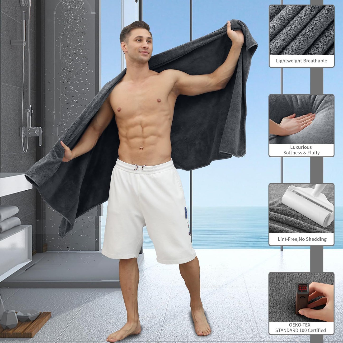 Coral Fleece Bath Towels Pack Of 3 Gray