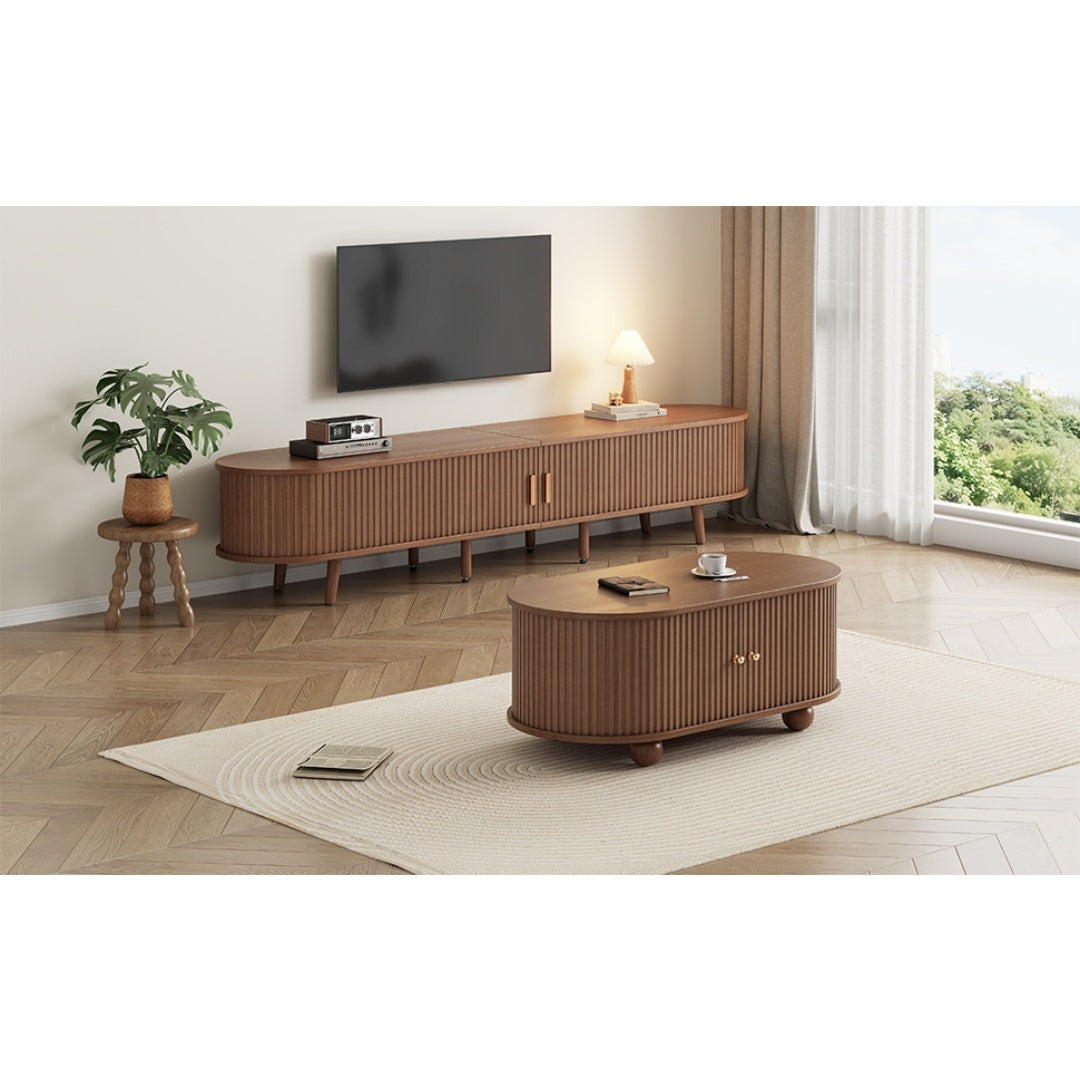 TV Stand X Coffee Table 2 Set, TV Cabinet With 2 Drawer 2 Sliding Doors For 70inch TV Coffee Table With 2 Sliding Doors, Dark Walnut, 175x40x42cm 100x50 X40cm, MDF