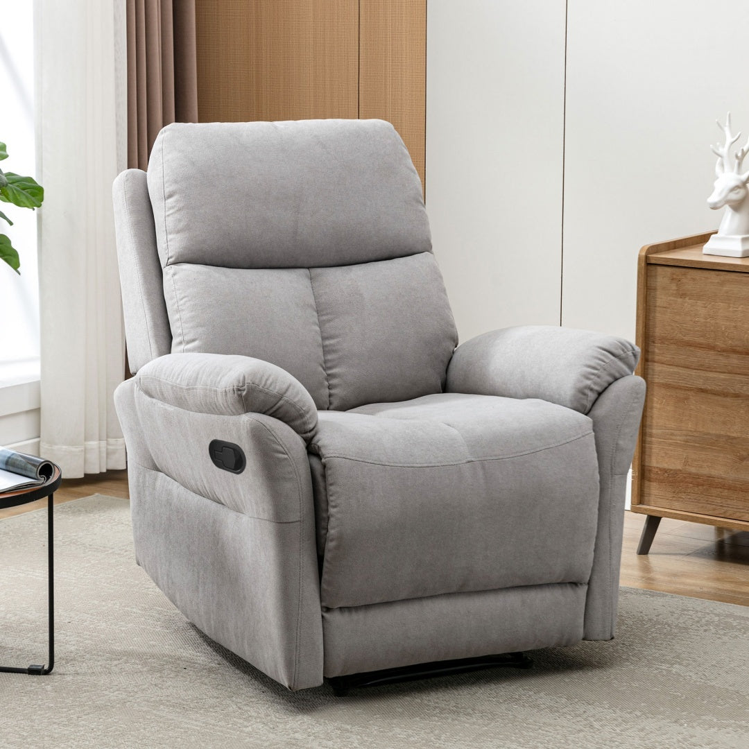 Recliner Chair For The Elderly, Fabric Upholstered Chair With Side Pockets, Recliner Armchair Adjustable For Living Room Bedroom,Gray