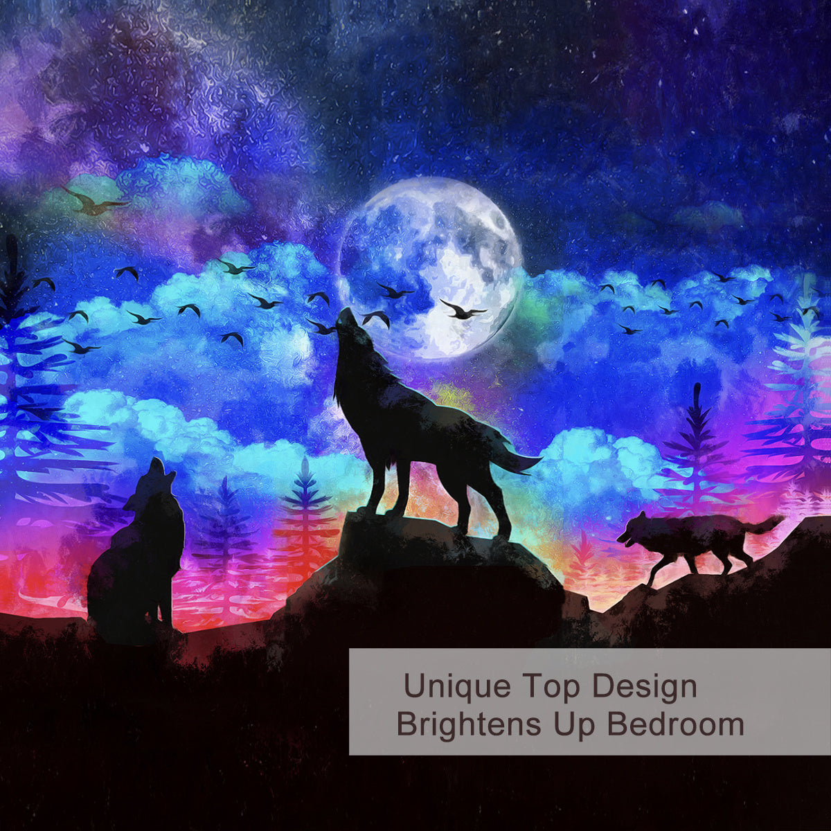 Moon Wolf Duvet Cover Set Single 3pcs Colorful Microfiber Kids Bedding Set