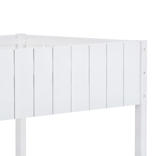 Wooden Bunk Bed, Loft Bed With Ladder And Guard Rail, Mid-Sleeper Cabin Bed, 3 FT Single Treehouse Canopy, Shaped With Space-Saving Design For Children& Kids Home White-90x190 Cm