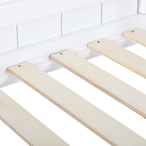 Wooden Bunk Bed, Loft Bed With Ladder And Guard Rail, Mid-Sleeper Cabin Bed, 3 FT Single Treehouse Canopy, Shaped With Space-Saving Design For Children& Kids Home White-90x190 Cm