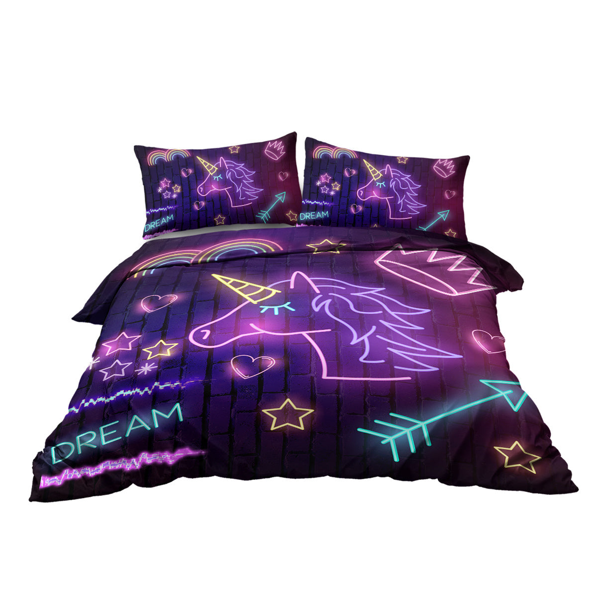 Star Bedding Neon Pattern 3 Piece Black Duvet Cover Set
