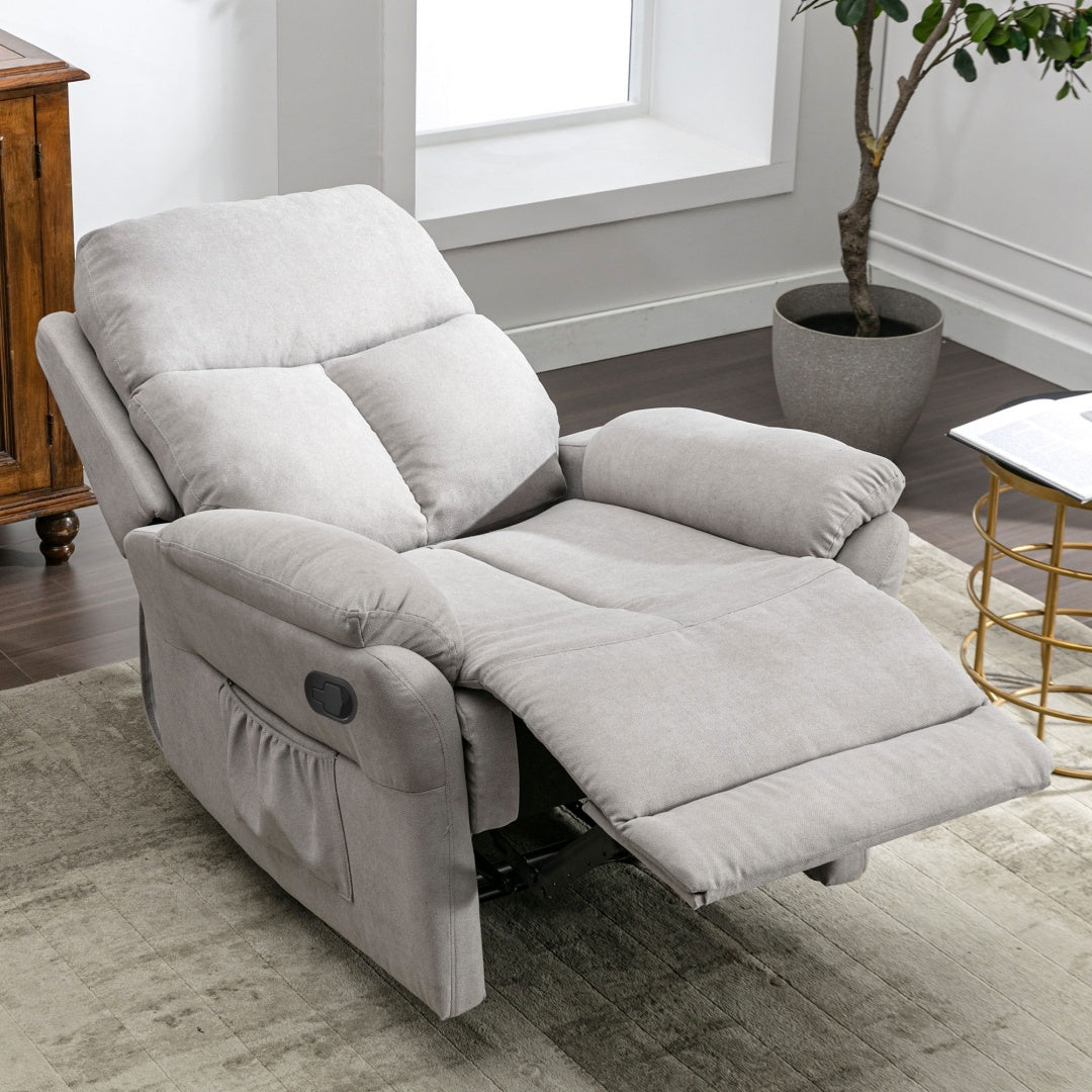 Recliner Chair For The Elderly, Fabric Upholstered Chair With Side Pockets, Recliner Armchair Adjustable For Living Room Bedroom,Gray