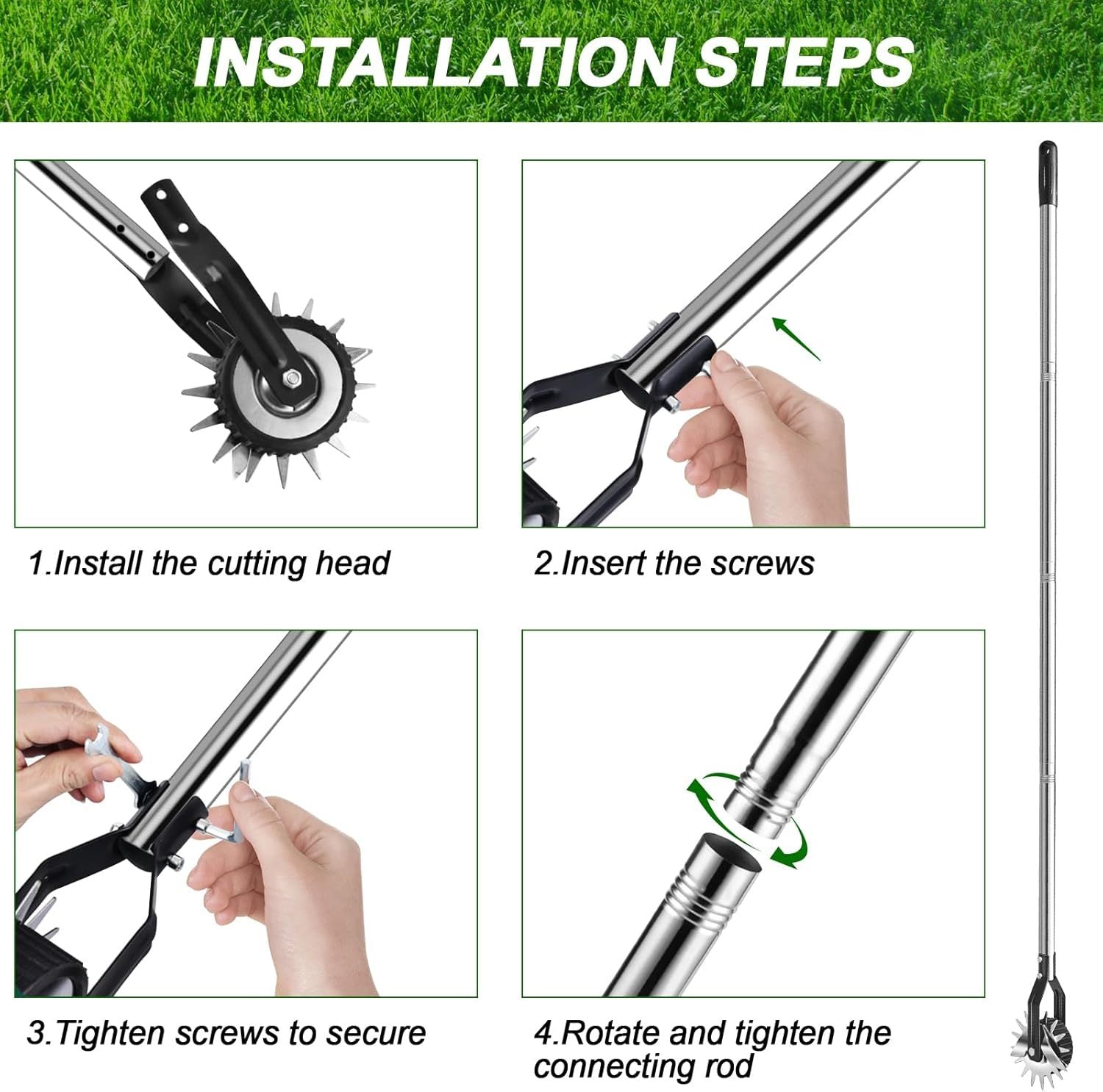 Wheel Rotary Edger, Sidewalk Manual Lawn Edger, Stainless Steel Handle, Adjustable Height -66.7Inch