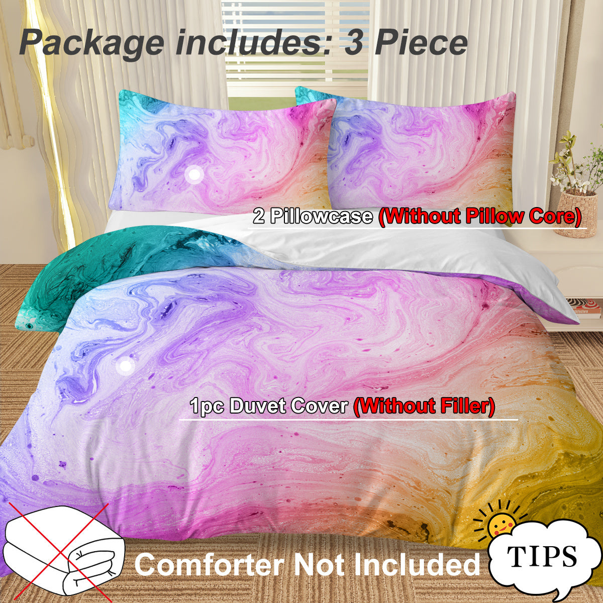 Girly Duvet Cover Rainbow Glitter Ombre Bedding Sets 3 Pcs Chic Purple Blue Green Pastel Bed Spreads Sparkle Quilt Cover Set With 2 Pillow Shams
