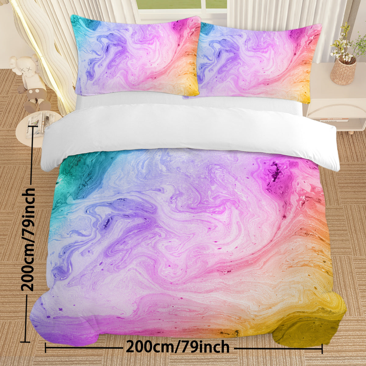 Girly Duvet Cover Rainbow Glitter Ombre Bedding Sets 3 Pcs Chic Purple Blue Green Pastel Bed Spreads Sparkle Quilt Cover Set With 2 Pillow Shams