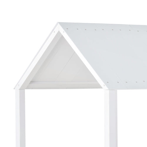 Wooden Bunk Bed, Loft Bed With Ladder And Guard Rail, Mid-Sleeper Cabin Bed, 3 FT Single Treehouse Canopy, Shaped With Space-Saving Design For Children& Kids Home White-90x190 Cm