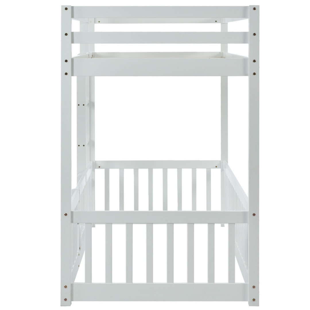 3FT Bunk Bed, Bed With Fences And Door, Children's Bed With Fall Protection And Railings, Solid Wood, White 190x90cm