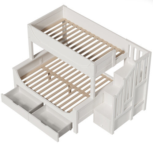 Bunk Beds For Kids, Staircase Bunk With Drawers And Storage, Children's Bed With Storage Unit, Double Bunk Bed For Family With Multiple Children,olid Wood, White