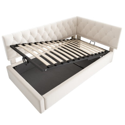 Daybed Upholstered Bed With Storage, 3FT Single Sofa Bed 90 X 190 Cm, Ottoman Bed With Hydraulic Storage, Metal Slatted Bed Frame, Velvet, No Mattres