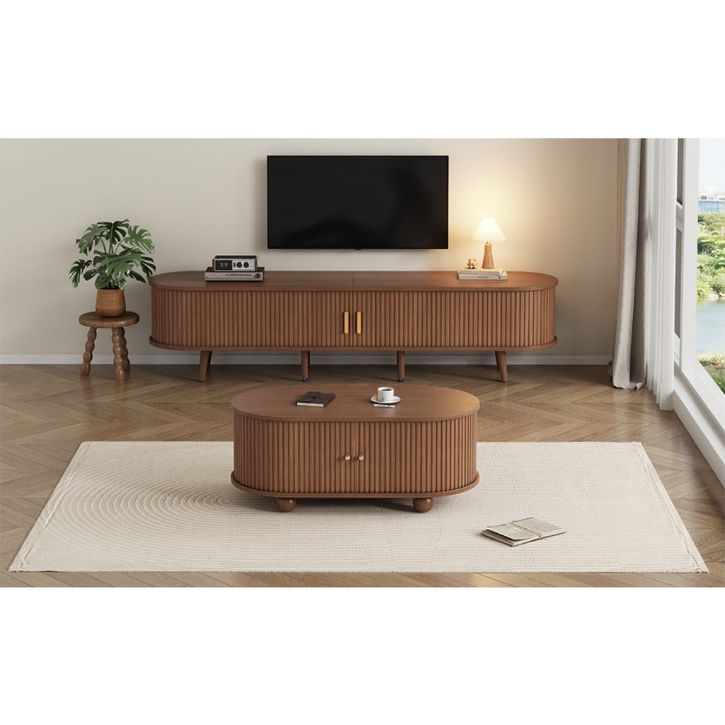 TV Stand  X Coffee Table 2 Set, TV Cabinet With 2 Drawer 2 Sliding Doors For 70inch TV  Coffee Table With 2 Sliding Doors, Dark Walnut, 175x40x42cm  100x50 X40cm, MDF