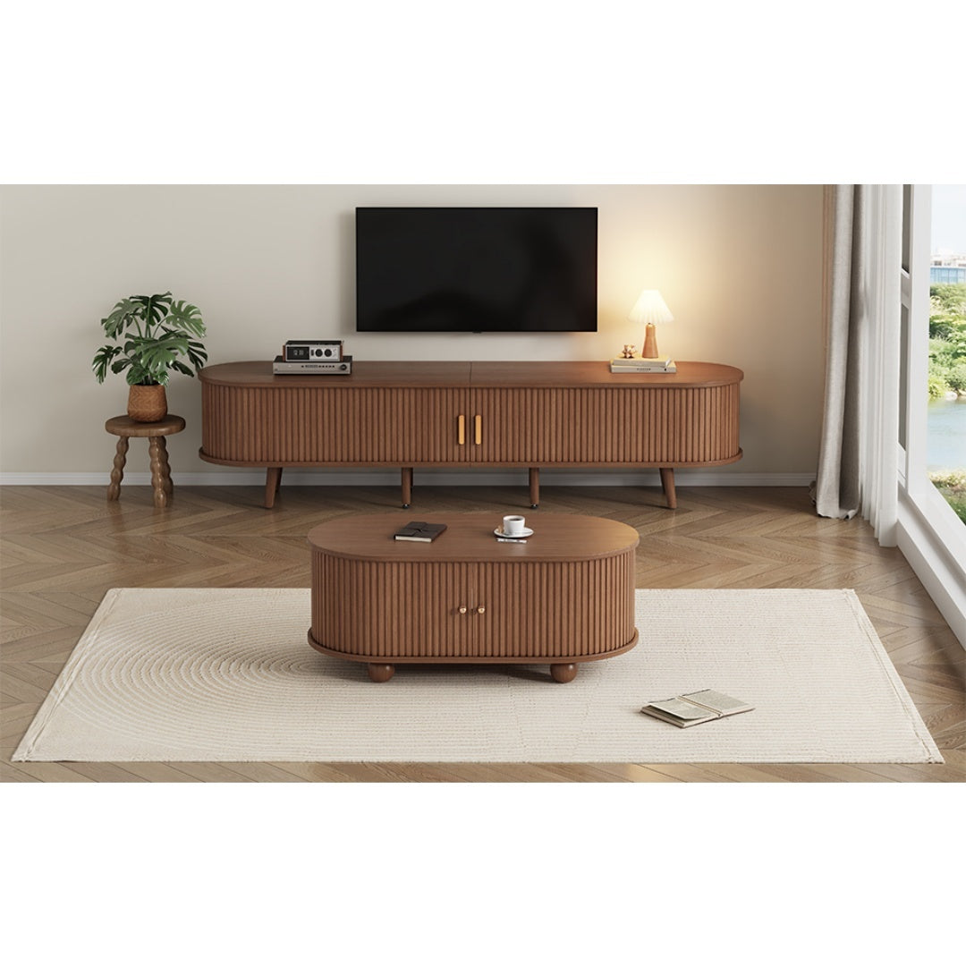TV Stand  X Coffee Table 2 Set, TV Cabinet With 2 Drawer 2 Sliding Doors For 70inch TV  Coffee Table With 2 Sliding Doors, Dark Walnut, 175x40x42cm  100x50 X40cm, MDF