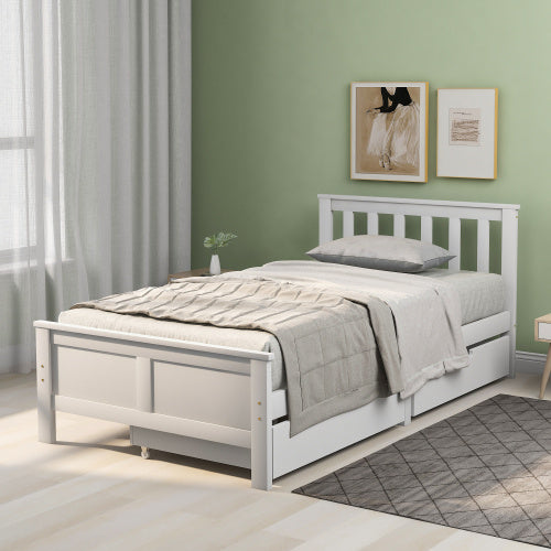 Wooden Solid White Pine Storage Bed With Drawers Bed Furniture Frame For Adults, Kids, Teenagers 3ft Single White 190x90cm