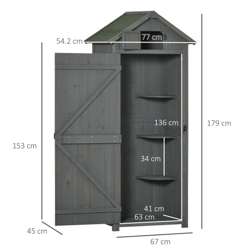 Outsunny Wooden Garden Shed, Utility Outdoor Small Shed With Lockable Double Doors, Shelves And Roof Hatch, Grey