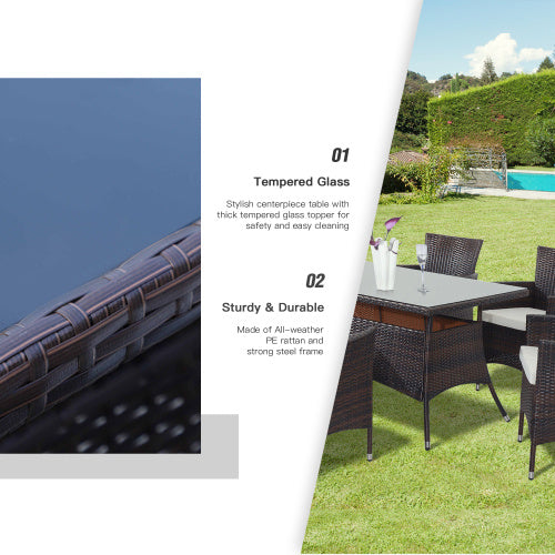 Outsunny 6 Seater Rattan Dining Set With Cushions, Rattan Garden Furniture Set With 6 Armchairs, Rectangular Glass Top Table, Outdoor Dining Table And Chairs, Brown