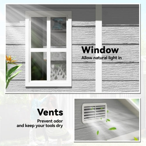 Outsunny 6 X 5ft Garden Shed, Plastic Shed With Floor, Window, Lockable Doors And Vents, Wood Effect Resin Tool Shed For Outdoor Patio, Dark Grey