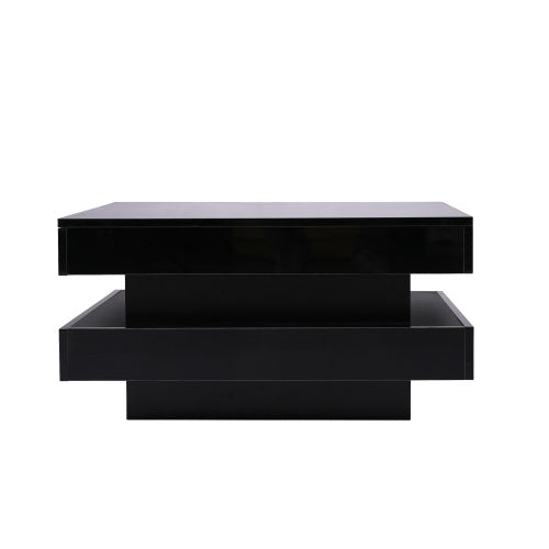 White Square High Gloss Coffee Table With 360 Rotating Top, Tea Table With 16-Color LED Light, 70x70x36 Cm
