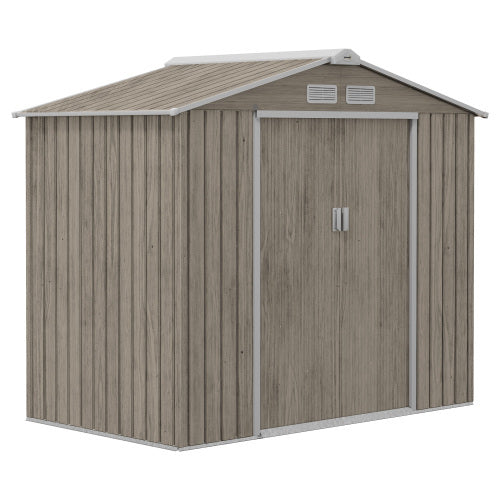 Outsunny 7 X 4ft Metal Garden Storage Shed With Vents, Floor Foundation Kit And Lockable Double Doors, Light Brown