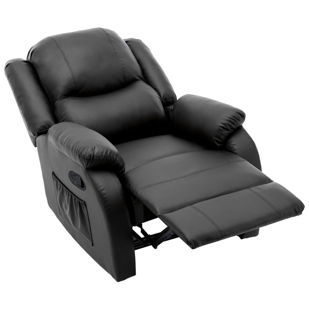 Recliner Chair For The Elderly, PU Leather Upholstered Chair With Side Pockets, Recliner Armchair Adjustable For Living Room Bedroom,Black