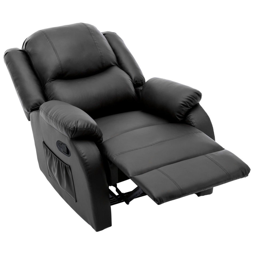 Recliner Chair For The Elderly, PU Leather Upholstered Chair With Side Pockets, Recliner Armchair Adjustable For Living Room Bedroom,Black