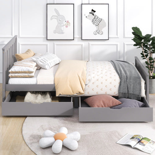 Mattress Not Included Wooden Solid Gray Pine Storage Bed With Drawers Bed Furniture Frame For Adults, Kids, Teenagers 3ft Single Gray 190x90cm