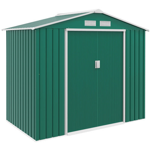Outsunny 7 X 4ft Metal Garden Shed, Outdoor Storage Tool House With Ventilation Slots, Foundation Kit And Lockable Double Doors, Green