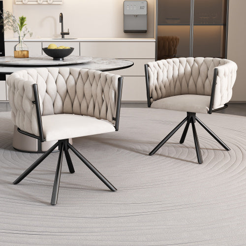 Velvet Dining Chair, Single Light Luxury Living Room Bedroom Swivel Chair, Leisure Swivel Chair With Four Metal Support Legs, Beige