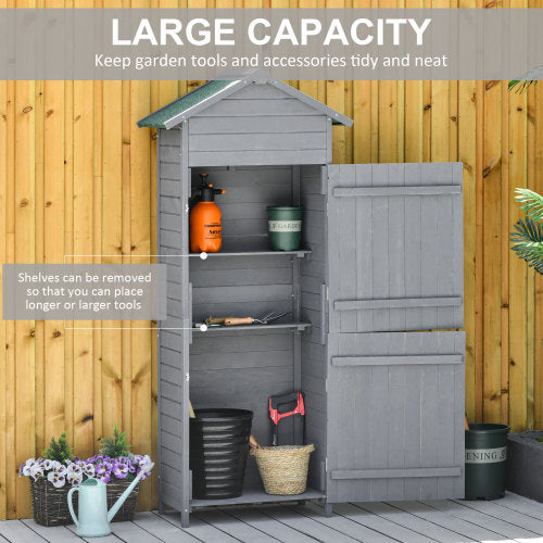 Outsunny Wooden Garden Storage Shed Utility Gardener Cabinet W 3 Shelves, Tilted-felt Roof And Two Lockable Doors, 79cm X 49cm X 191.5cm, Dark Grey