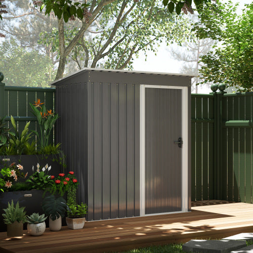 Outsunny 5 X 3ft Garden Storage Shed With Sliding Door And Sloped Roof Outdoor Equipment Tool, Light Grey