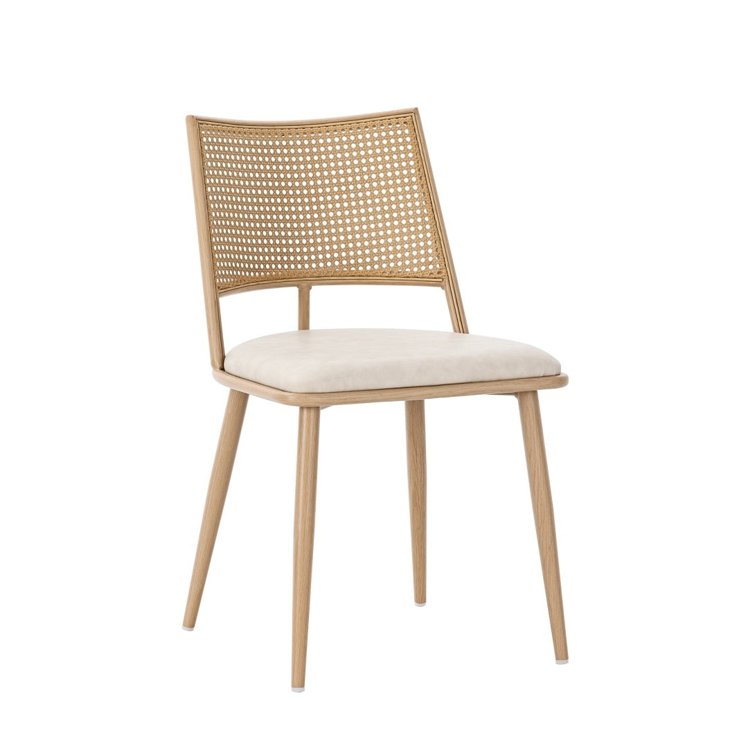 Set Of 4, PU Seat, Rattan Backrest, Bamboo Kitchen Chair With Imitation Rattan Backrest And Retro Side Armchair, Suitable For Home, Restaurant, Living Room, Cafe,beige