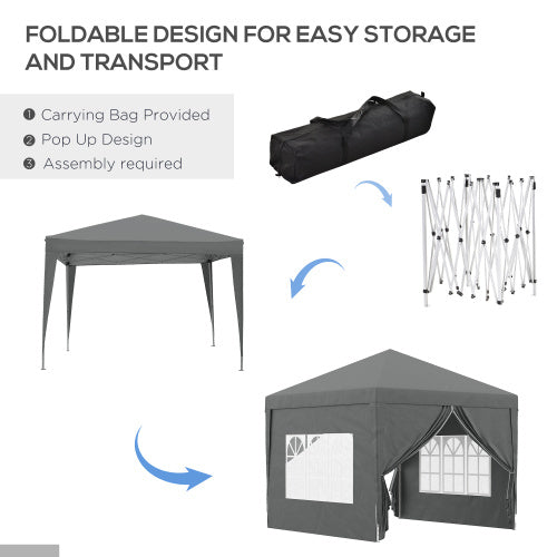 Outsunny 3 X 3 Meters Pop Up Water Resistant Gazebo Wedding Camping Party Tent Canopy Marquee With Carry Bag And 2 Windows, Grey