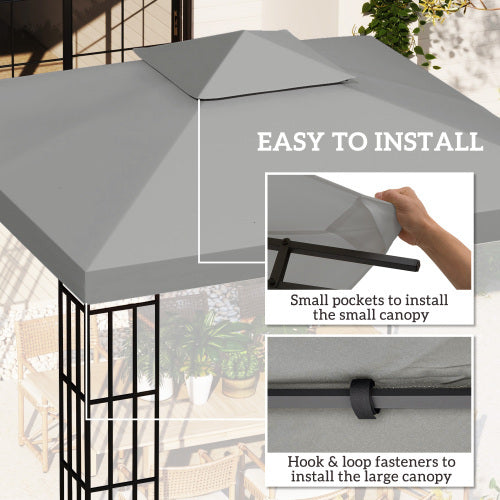 Outsunny  Gazebo Top Cover Double Tier Canopy Replacement Pavilion Roof Light Grey