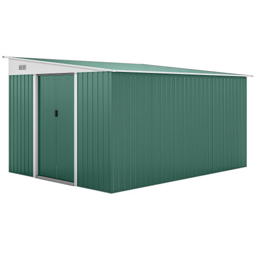 Outsunny Garden Metal Storage Shed Outdoor Metal Tool House With Double Sliding Doors And 2 Air Vents, 11.3x9.2ft, Green