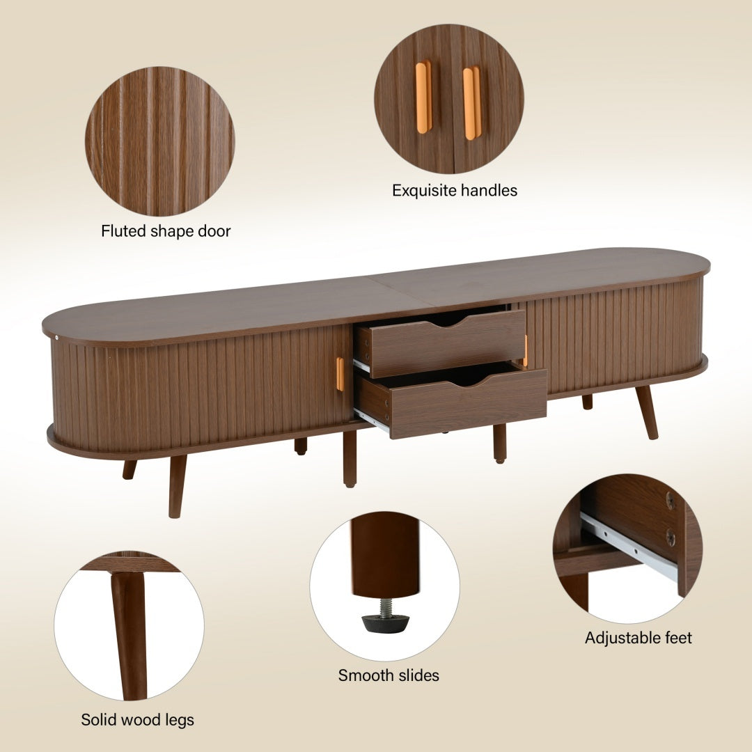 TV Stand  X Coffee Table 2 Set, TV Cabinet With 2 Drawer 2 Sliding Doors For 70inch TV  Coffee Table With 2 Sliding Doors, Dark Walnut, 175x40x42cm  100x50 X40cm, MDF