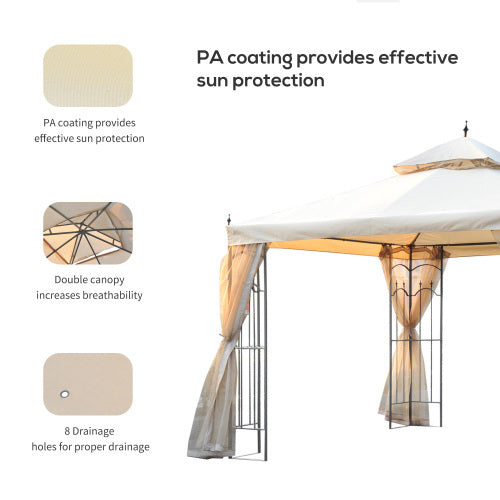 Outsunny 3Mx3M Garden Gazebo Double Top Outdoor Canopy Patio Event Party Wedding Tent Backyard Sun Shade With Netting - Cream White
