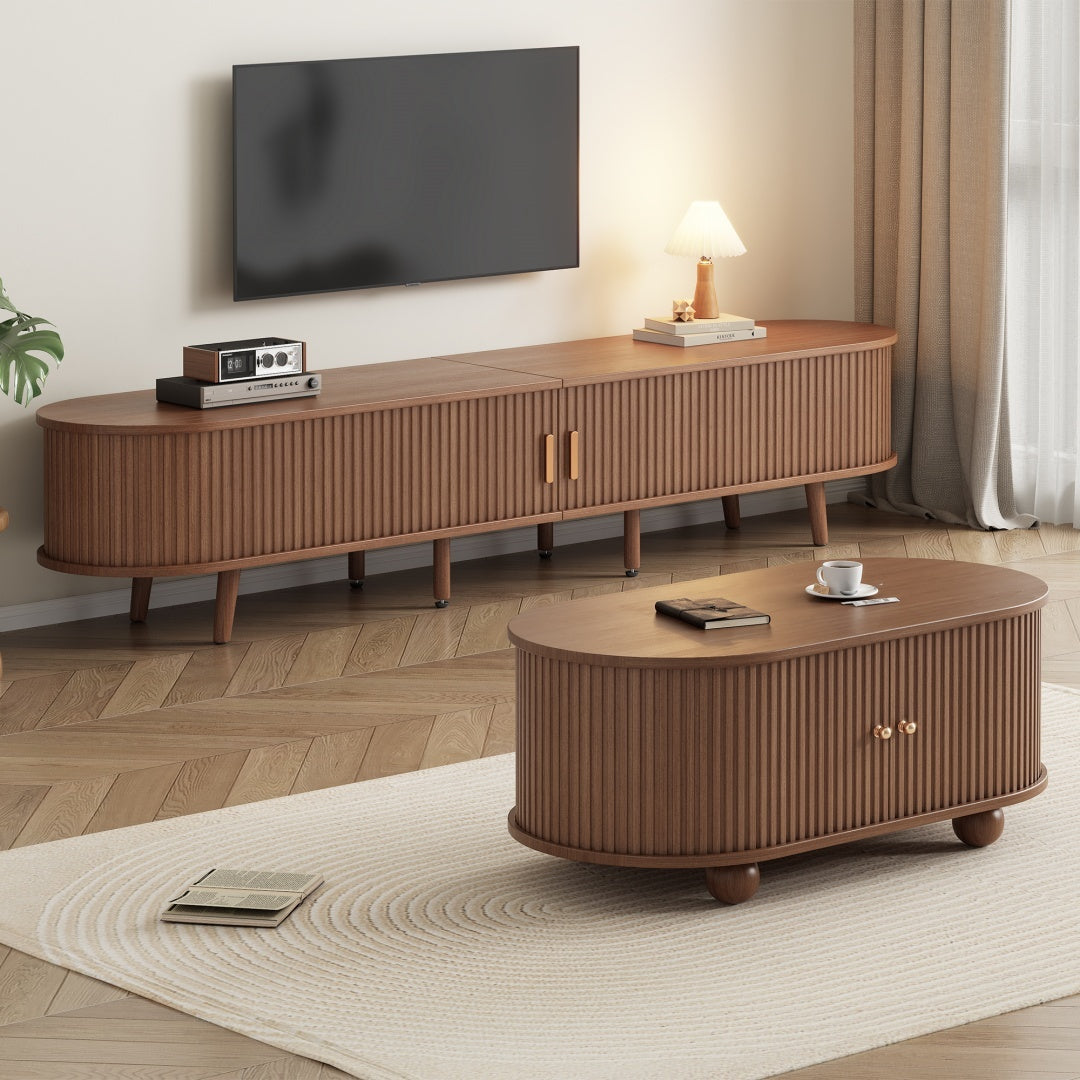 TV Stand  X Coffee Table 2 Set, TV Cabinet With 2 Drawer 2 Sliding Doors For 70inch TV  Coffee Table With 2 Sliding Doors, Dark Walnut, 175x40x42cm  100x50 X40cm, MDF
