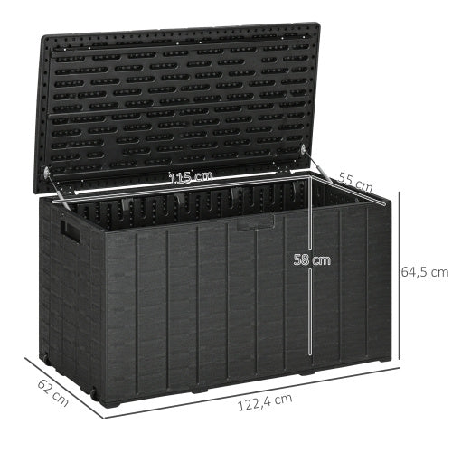 Outsunny 336 Litre Garden Storage Box, Water-resistant Heavy Duty Double Wall Plastic Container, Extra Large Outdoor Garden Furniture Organizer, Deck Cushion Chest With Wheels And Handles, Black