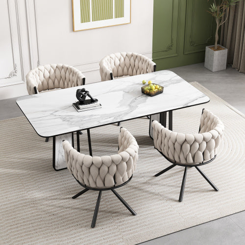 Velvet Dining Chair, Single Light Luxury Living Room Bedroom Swivel Chair, Leisure Swivel Chair With Four Metal Support Legs, Beige