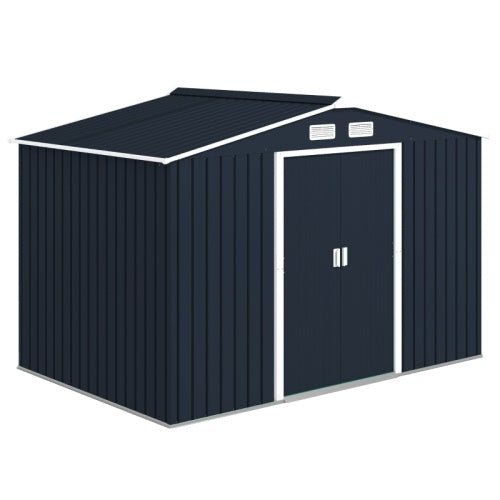 Outsunny 9 X 6ft Metal Bicycle Shed, Outdoor Storage Tool House With Ventilation Slots, Foundation Kit And Lockable Double Doors, Dark Grey