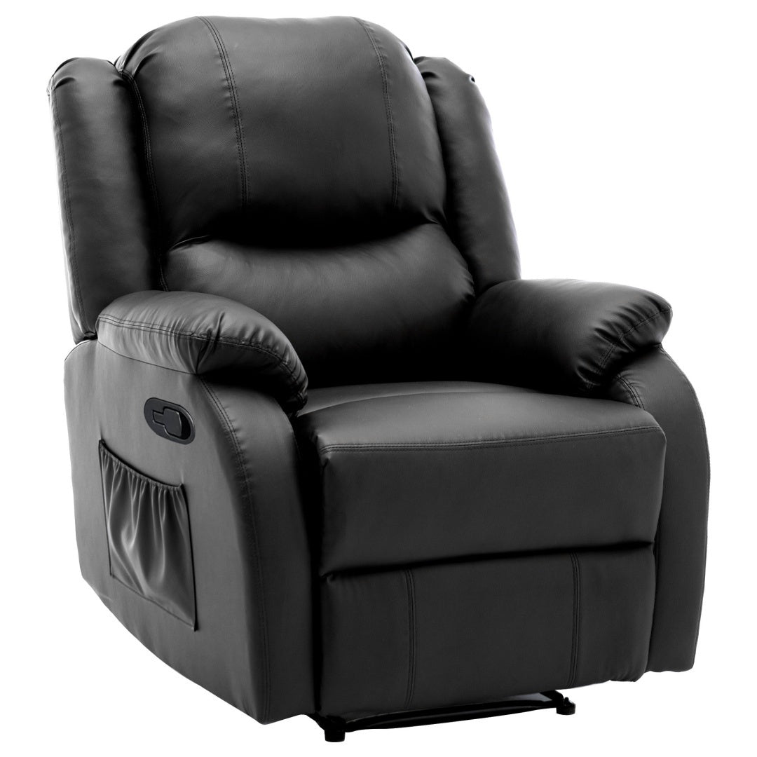 Recliner Chair For The Elderly, PU Leather Upholstered Chair With Side Pockets, Recliner Armchair Adjustable For Living Room Bedroom,Black