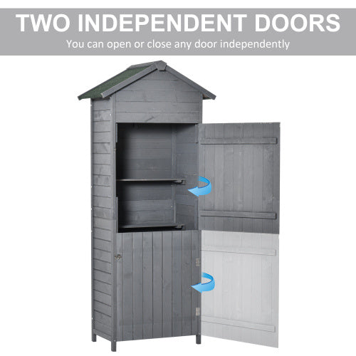 Outsunny Wooden Garden Storage Shed Utility Gardener Cabinet W 3 Shelves, Tilted-felt Roof And Two Lockable Doors, 79cm X 49cm X 191.5cm, Dark Grey
