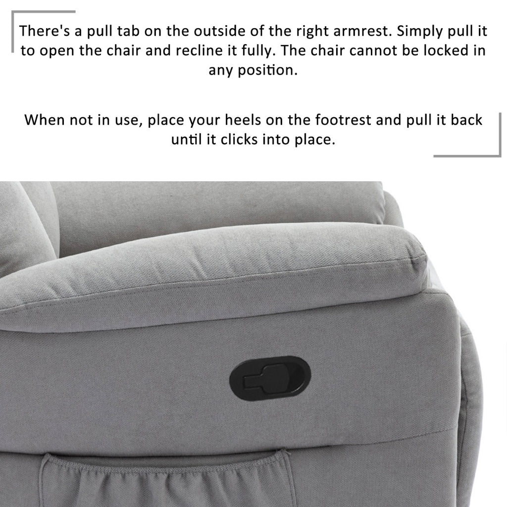 Recliner Chair For The Elderly, Fabric Upholstered Chair With Side Pockets, Recliner Armchair Adjustable For Living Room Bedroom,Gray