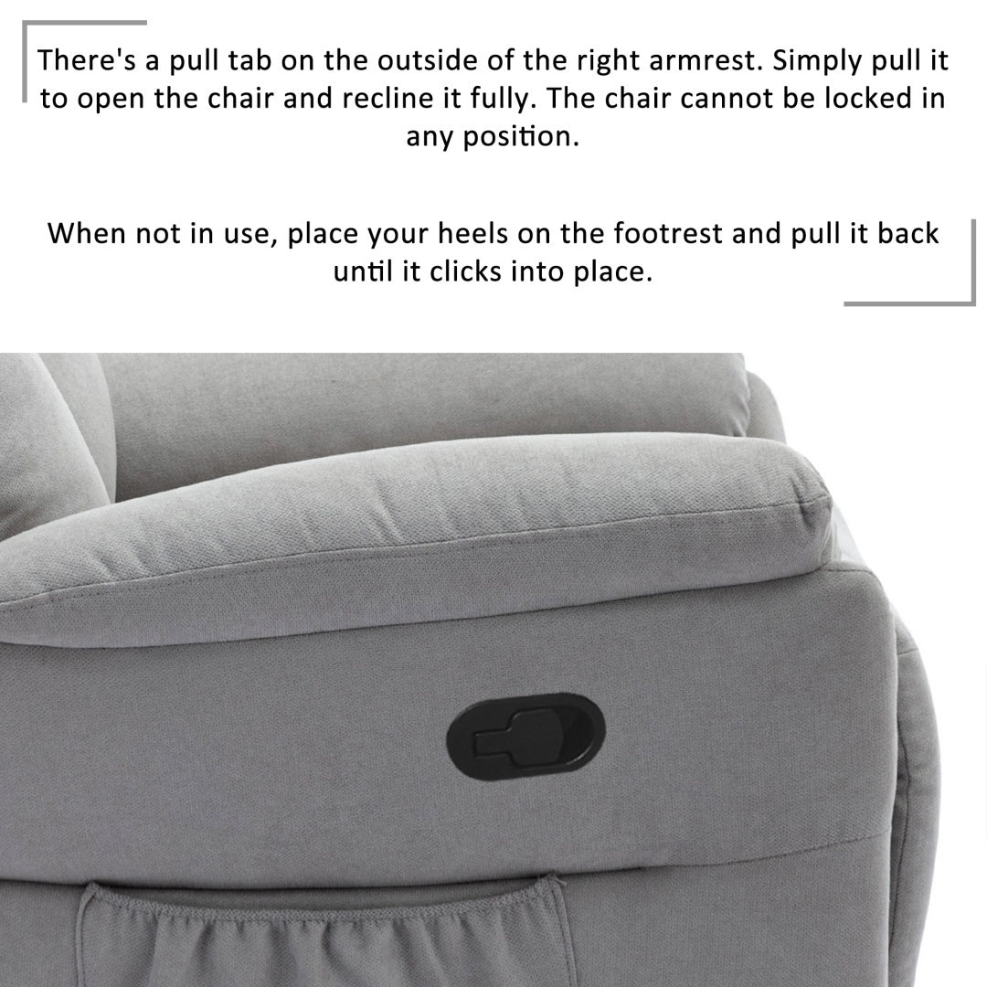 Recliner Chair For The Elderly, Fabric Upholstered Chair With Side Pockets, Recliner Armchair Adjustable For Living Room Bedroom,Gray