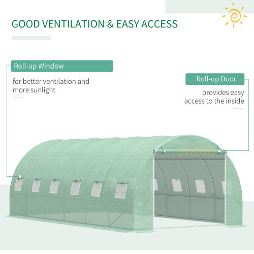 Outsunny 6 X 3 X 2 M Polytunnel Greenhouse With Roll-up Door And 12 Mesh Windows, Walk-in Garden Tunnel Warm House Tent With UV-resistant PE Cover And Galvanised Steel Frame, Green