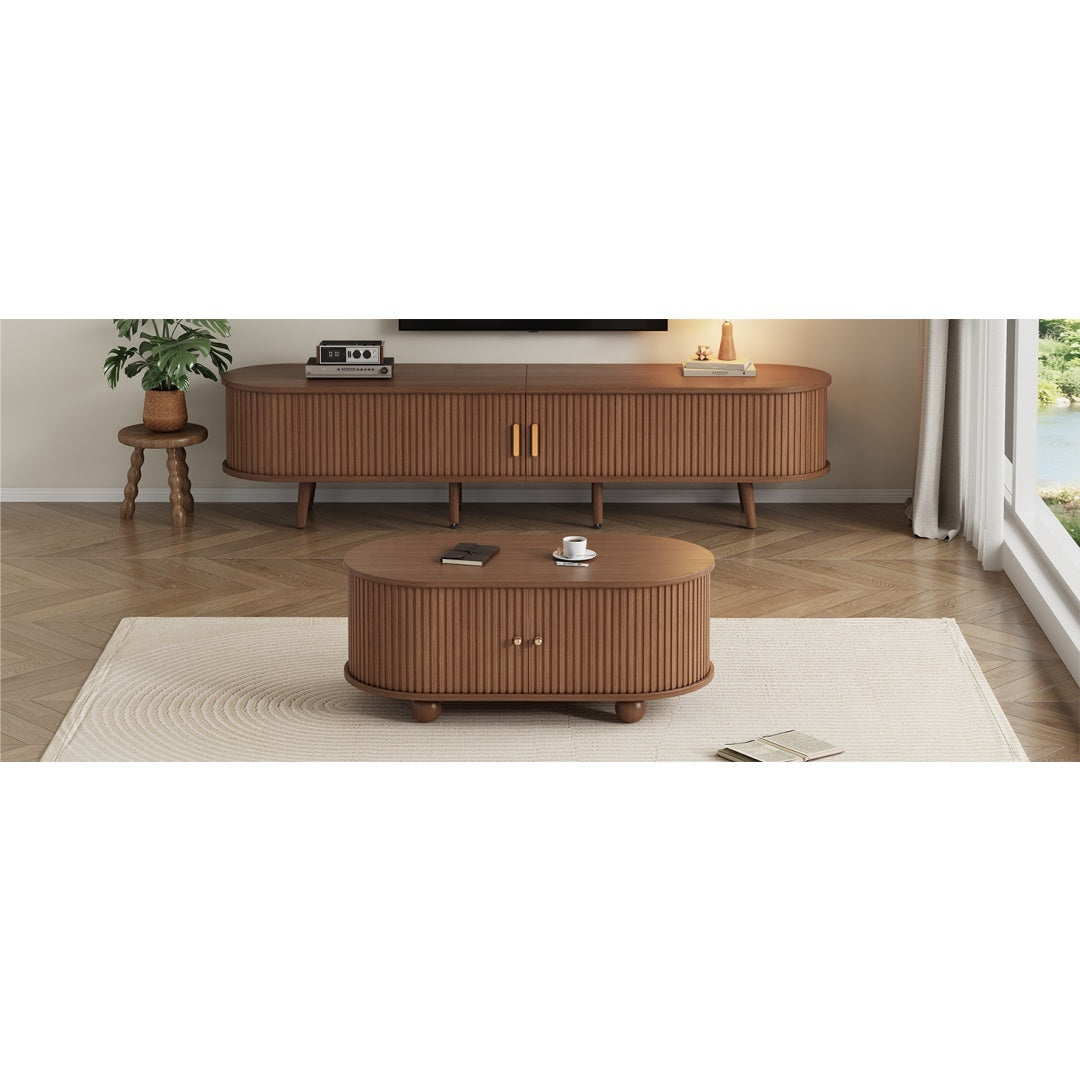 TV Stand  X Coffee Table 2 Set, TV Cabinet With 2 Drawer 2 Sliding Doors For 70inch TV  Coffee Table With 2 Sliding Doors, Dark Walnut, 175x40x42cm  100x50 X40cm, MDF
