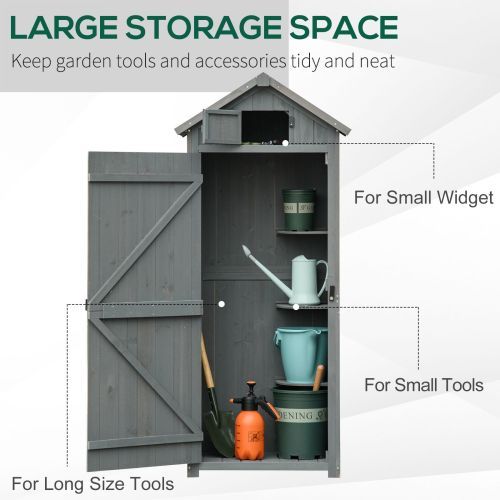 Outsunny Wooden Garden Shed, Utility Outdoor Small Shed With Lockable Double Doors, Shelves And Roof Hatch, Grey