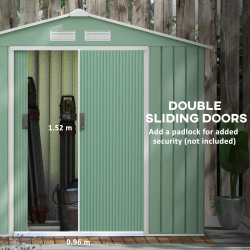 Outsunny 7 X 4ft Metal Garden Shed, Outdoor Storage Tool House With Ventilation Slots, Foundation Kit And Lockable Double Doors, Light Green