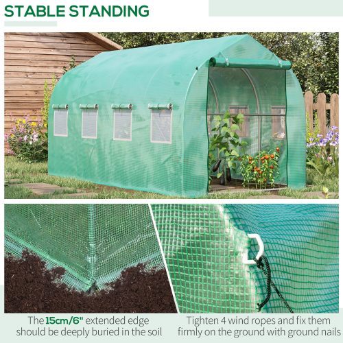 Outsunny Polytunnel Greenhouse With Windows And Door, Walk In Greenhouse For Garden, Backyard 4 X 2 M